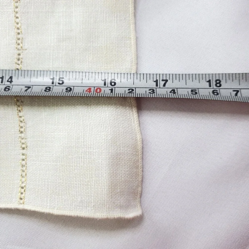 4 Vintage Ivory Cutwork Linen Napkins Placemat Gold Embroidered Border 16.5
